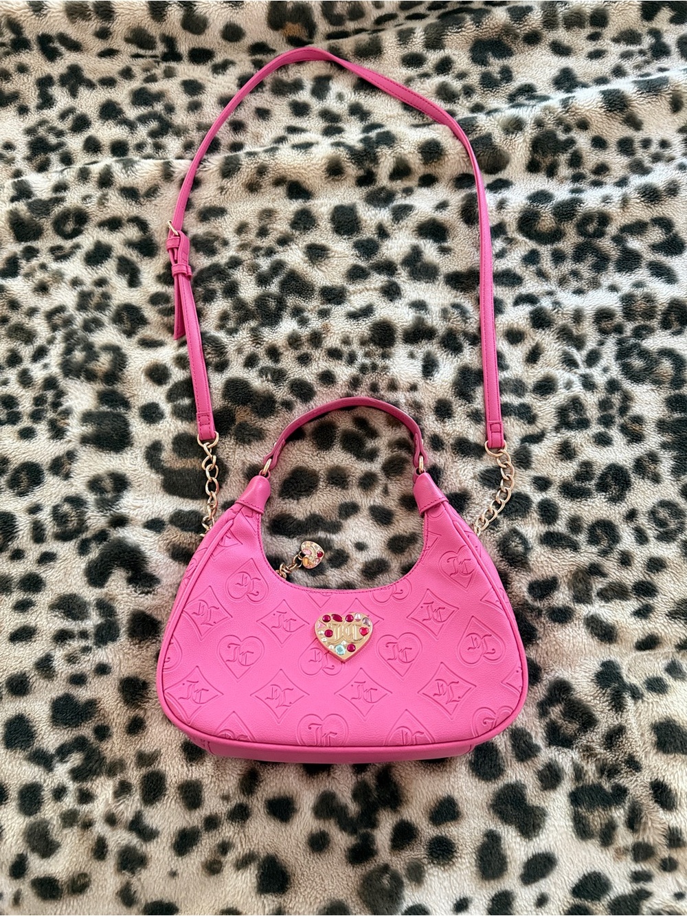Juicy Couture Hot Pink Embossed Mini Shoulder Bag with Jeweled Heart